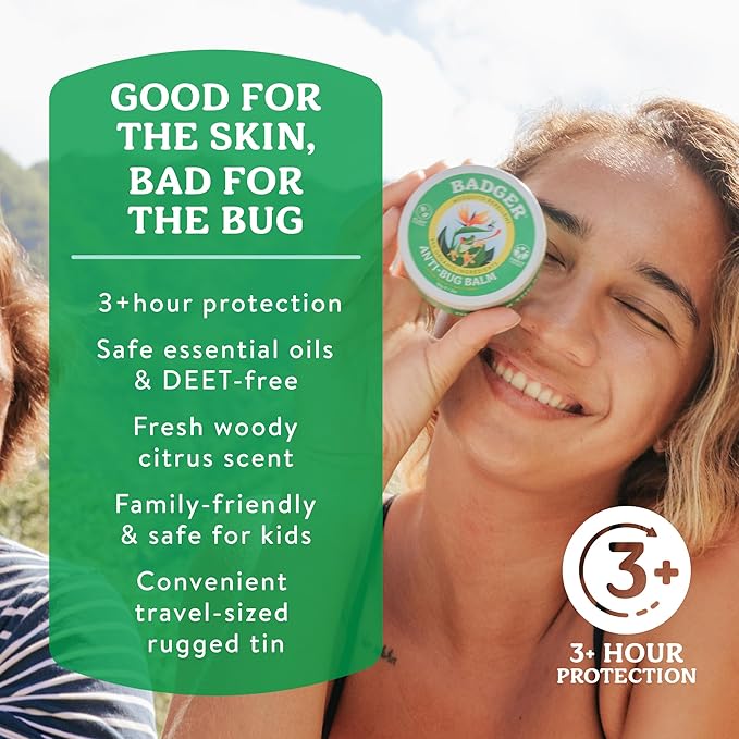 Badger Bug Repellent Tin, Organic Deet-Free Mosquito Repellent with Citronella, Family Friendly Pleasant Smelling Insect Repellent, Easy to Use, 2 oz Tin