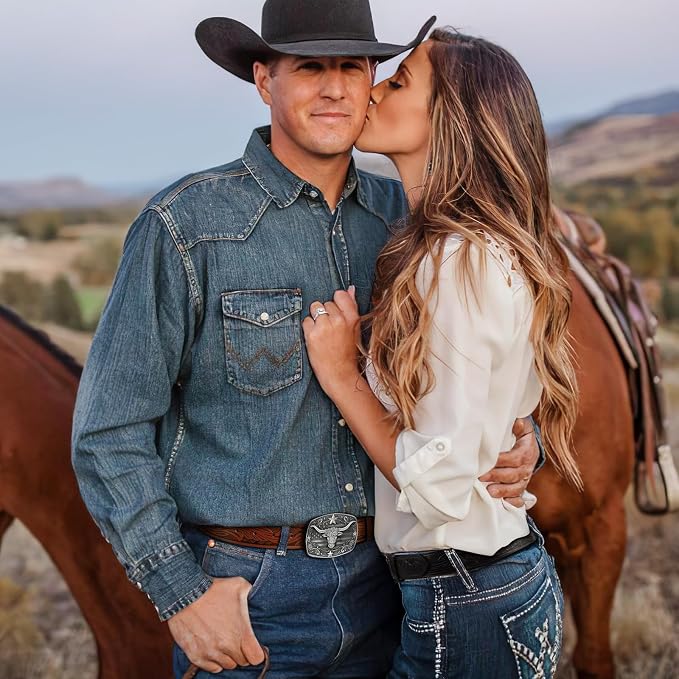 SANSTHS Western Cowboy Belts for Men Women, Mens Western Belt Bull Buckle Country Belt Cowboy Leather Belt for Jeans