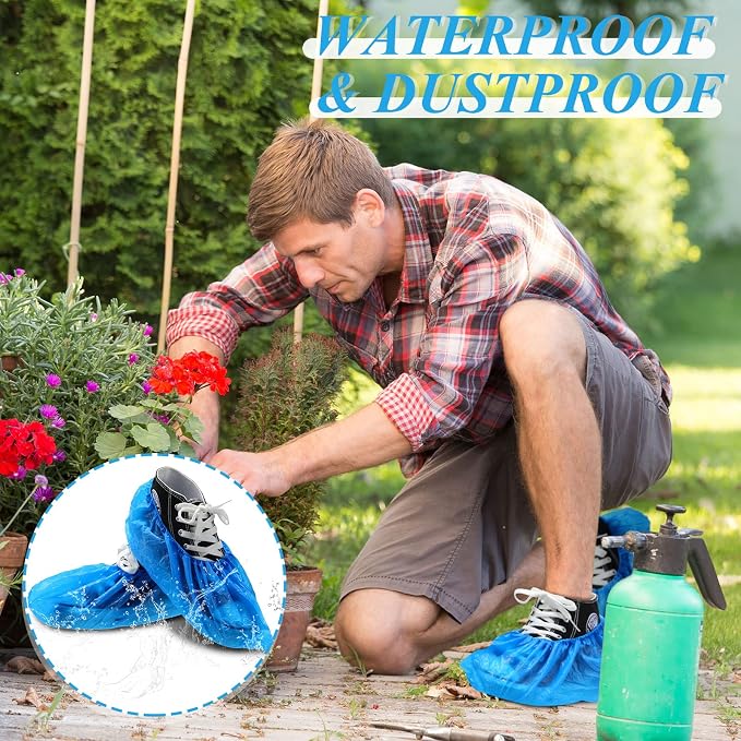 Vabean 1000 Pcs Disposable Shoe Covers Boot Cover Waterproof Nonslip Shoe Protector Covers for Indoor Carpet Floor Workplace Protection, One Size Fit Most (Blue)