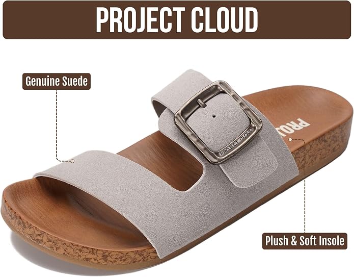 Project Cloud Womens Sandals - Adjustable Buckle Sandals for Women 2026 with Plush Insole - Lightweight & Non Slip Slides for Women Footwear