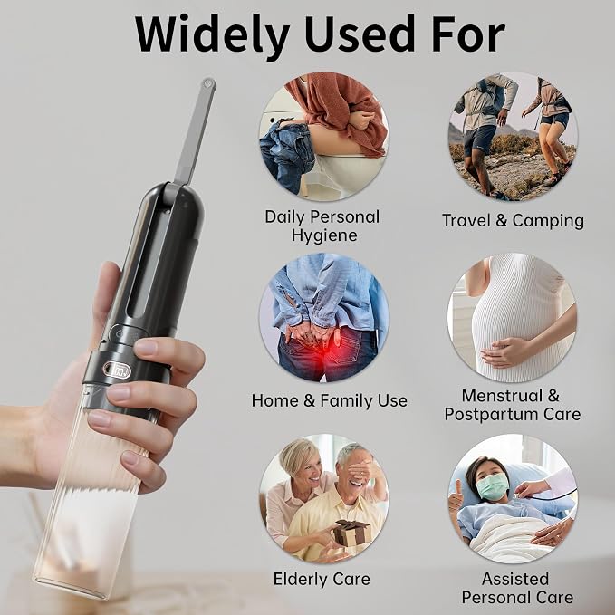 Portable Bidet for Travel, Personal Hygiene Sprayer Bottle for Women Men, Mobile Bidet Portable for Toilet,Electric Handheld High-Pressure Foldable USB-C Battery-Powered (Black)