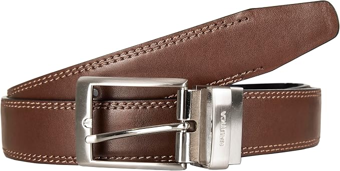Nautica Men's Reversible Leather Belt | 2-in-1 | Classic | Everyday | Business | Work | Dress | Casual | Metal Buckle