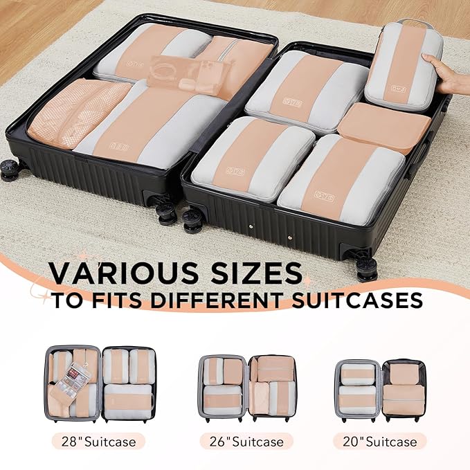 10 Set Compression Packing Cubes for Travel Essentials,Compressible Expandable Packing Cubes for Suitcase,OlarHike Luggage Garment Bags for Travel,Handy Helper for Organizing Clothes(Gold)