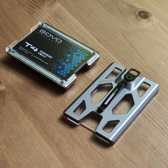 Aluminum GOVO Badge Holder/Wallet_ Durable ID Card Holder with Metal Clip and 4 Cards Slot (Silver)