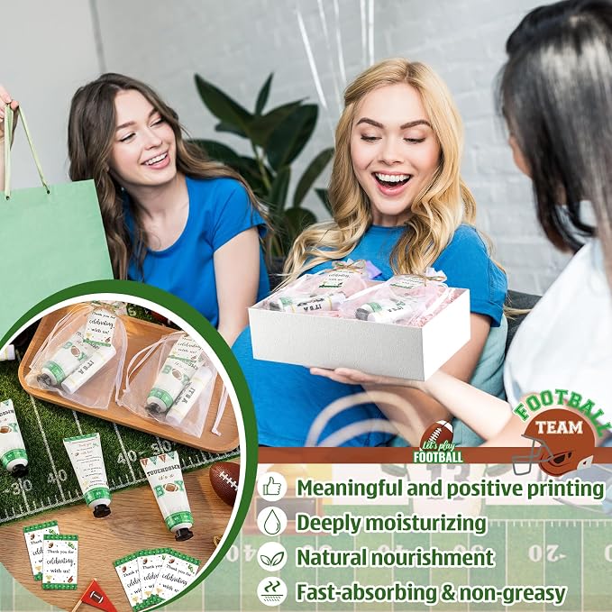 50 Sets 200 Pcs Football Baby Shower Hand Lotion and Lip Balm Gift Theme Baby Shower Party Favors Travel Size Hand Lotion and Lip Balm Bulk with Organza Bags Tags