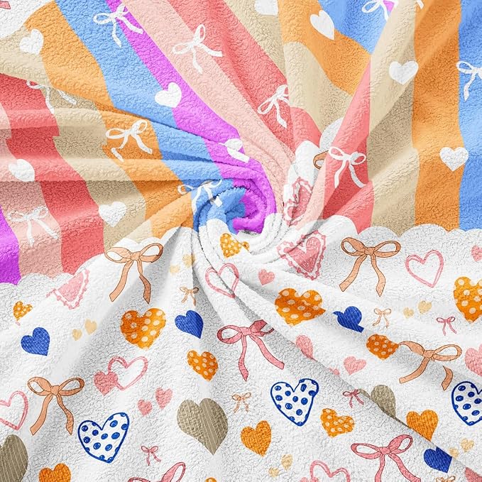 Pink Bow Tie Sofa Cover Couch Cover for Dogs Cartoon Love Hearts Bowknot Waterproof Furniture Protector for Pets Cute Kawaii Watercolor Rainbow Striped Couch Cover for 3 Cushion Couch,71"x150"