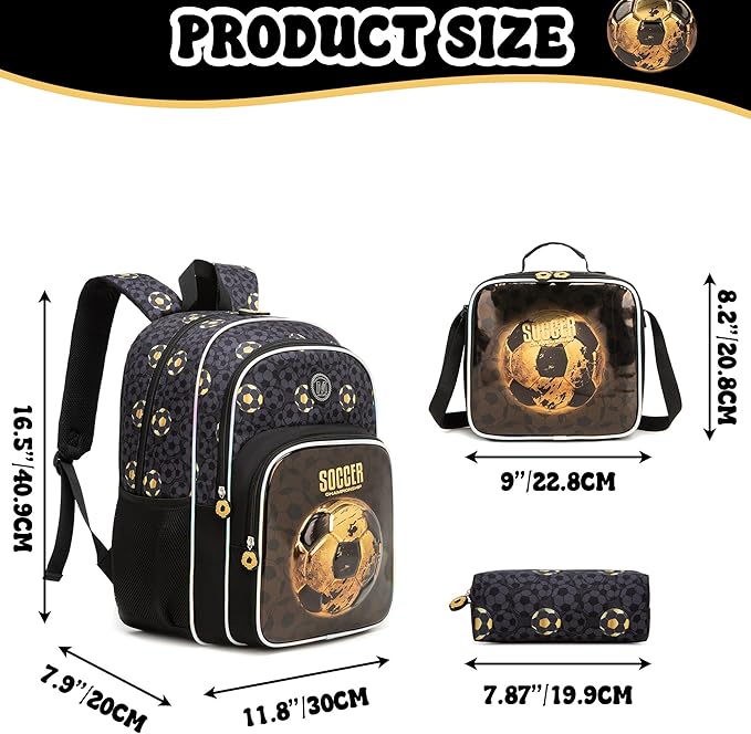 Kids Backpack for Boys Soccer School Backpack for Kids with Lunch Box Toddler Preschool Bookbag for Boys Lightweight Travel Backpack for School