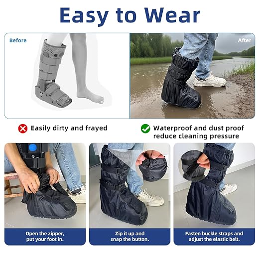 Waterproof Boot Cover for Medical and Orthopedic Boots, Heavy-Duty Non-Slip Sole, Reusable Shoe Protector for Rain, Snow, Beach, Garden, Indoor & Outdoor Use-Small-(Please Measure The Medical Boot Carefully)