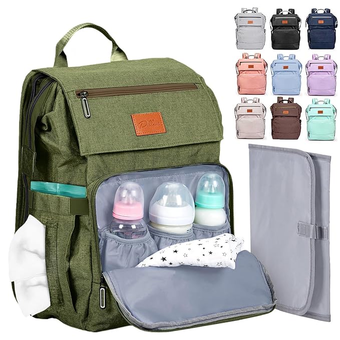 PILLANI Baby Diaper Bag Backpack - Large Bag for Boys & Girls, Waterproof Diaper Backpack - Baby Shower Gifts for Boys - Toddler Diaper Bag with Changing Pad - Large Capacity, Wide Opening Easy Access