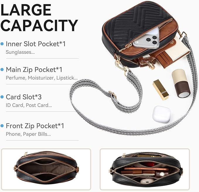 BOSTANTEN Quilted Crossbody Bags for Women Vegan Leather Purses Shoulder Handbags with Wide Strap