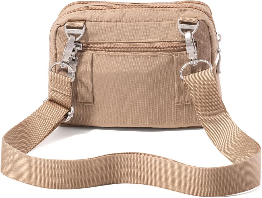 Baggallini Triple Zip Small Crossbody Bag for Women - Lightweight Convertible Fanny Pack Belt Bag