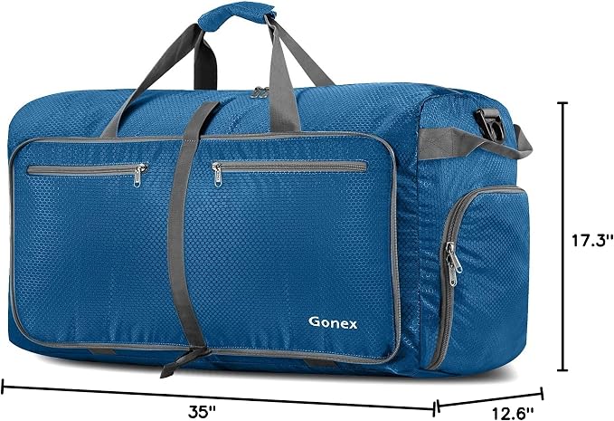 Gonex Large Foldable Travel Duffle Bag with Shoes Compartment, Packable Lightweight Water Repellent Duffel Bag for Camping Gym Weekender Bag