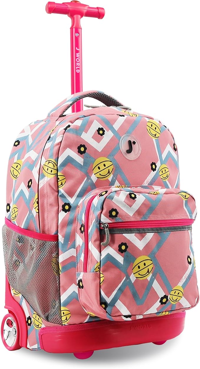 J World Sunrise Kids Rolling Backpack for Girls Boys. Roller Bookbag With Wheels For School, Basketbally