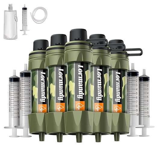Straw Water Filter 5 Pack – Outdoor Camping & Hiking Survival Gear Kit for Family Use, Ultra-Light Personal Filter Straws for Backpacking, Travel, Bug-Out Bags and Emergency Preparedness