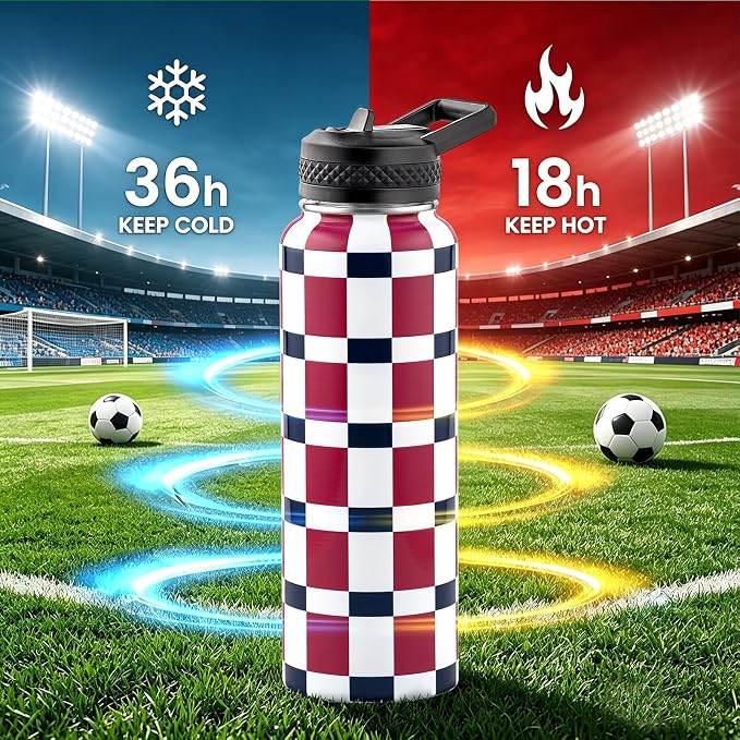 RAYMYLO 2026 Soccer Biggest Event Edition Insulated Water Bottle 40 oz, Nation Flag Design, Best Souvenir & Gift for World Soccer Lover, Vacuum Stainless Steel (Cold for 36Hrs), Leak Proof & Non-BPA