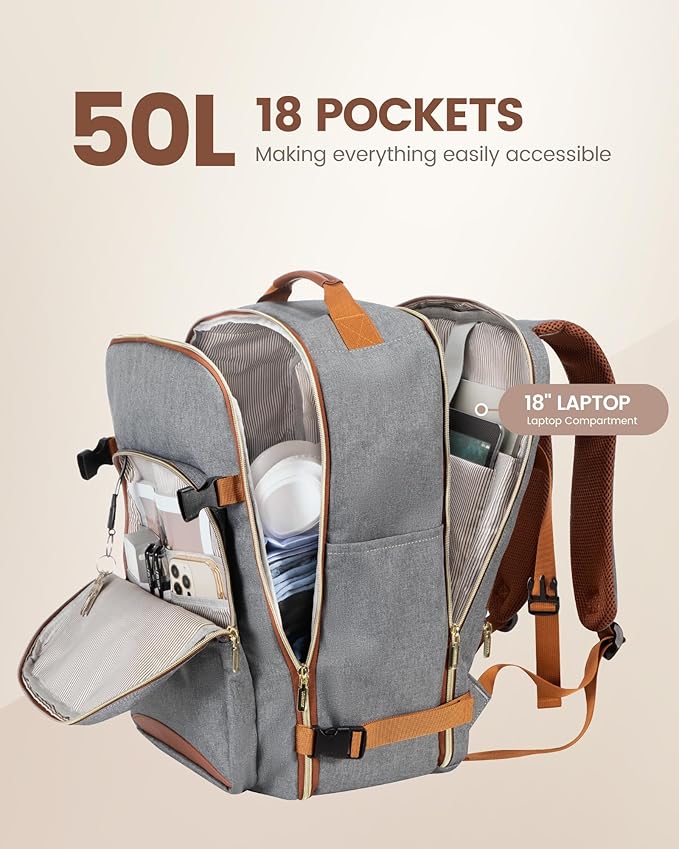 LOVEVOOK 50L Travel Backpack Flight Approved Carry on Backpack,3 Packing Cubes,Waterproof Personal Item Travel Bag,TSA Carry on Luggage Suitcase Travel Essentials,Gifts for Women & Men,fits 18" Laptop