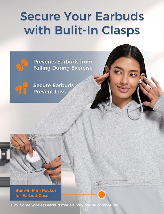 Travel Hoodie with Built-In Eye Mask for Airplane Travel Breathable Comfort Pullover Sweatshirt Multiple Pockets