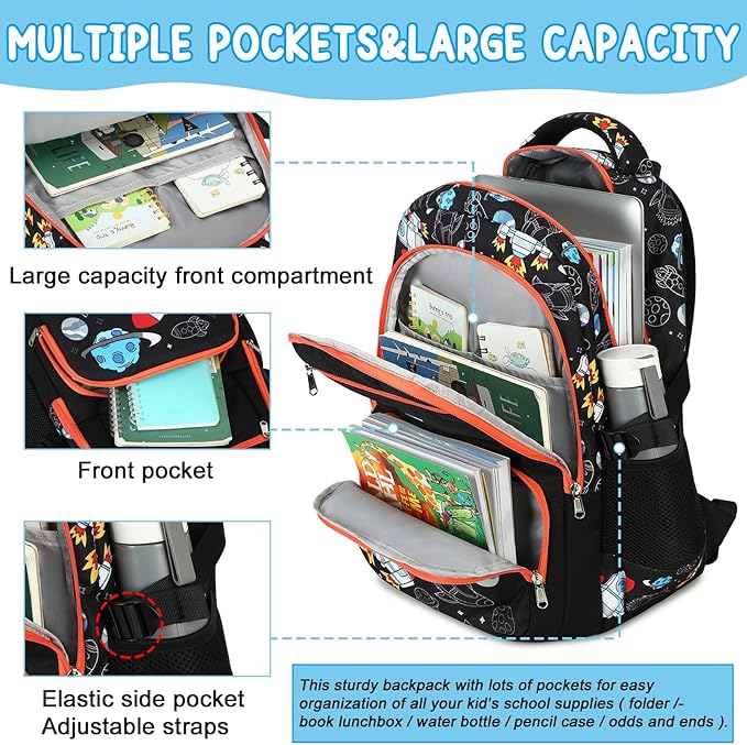 Bluboon Kids Backpack Boys Camo Bookbag Teens Elementary School Bag Daypack Travel Back Pack Middle school (Rocket Blue Planet)