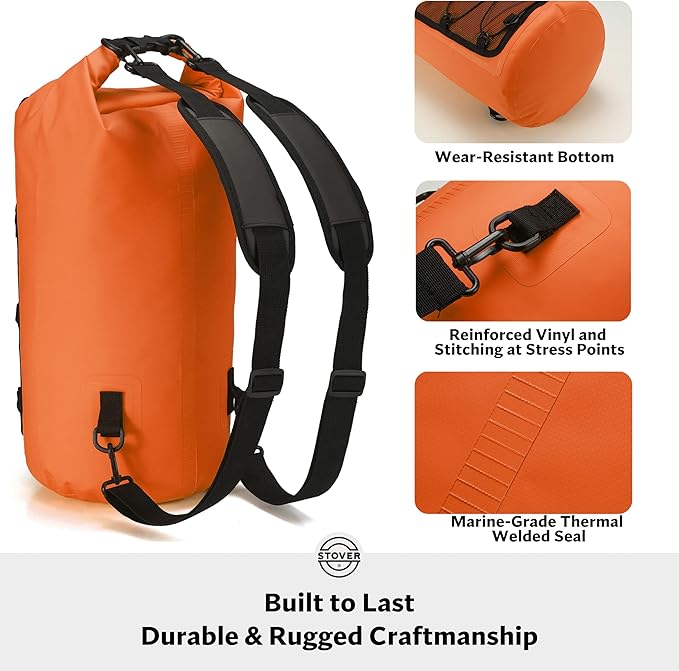 STOVER 5/10/25/30/40/55L Waterproof Dry Bag- Roll-Top Backpack w/Phone Case- Kayaking, Hiking, Camping, Boating- Men/Women