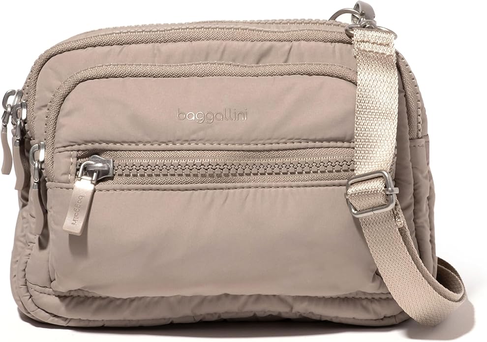 Baggallini Triple Zip Small Crossbody Bag for Women - Lightweight Convertible Fanny Pack Belt Bag
