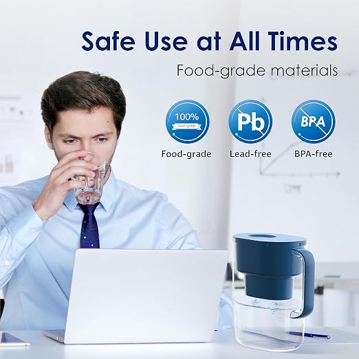 Waterdrop PT-07C Water Filter Pitcher, 10-Cup, NSF Certified, 200-Gallon Long-Life Filter, Improves Coffee & Tea Taste, Reduces PFOA/PFOS and Chlorine, 5X Longer Filter Life, Classic Blue