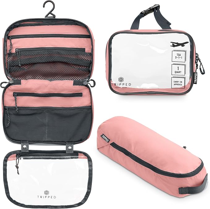 Toiletry Bag Kit 3 Piece Set: Hanging Travel Toiletry Bag + 311 TSA Cosmetic Liquid Bag + Accessory Organizer Pouch