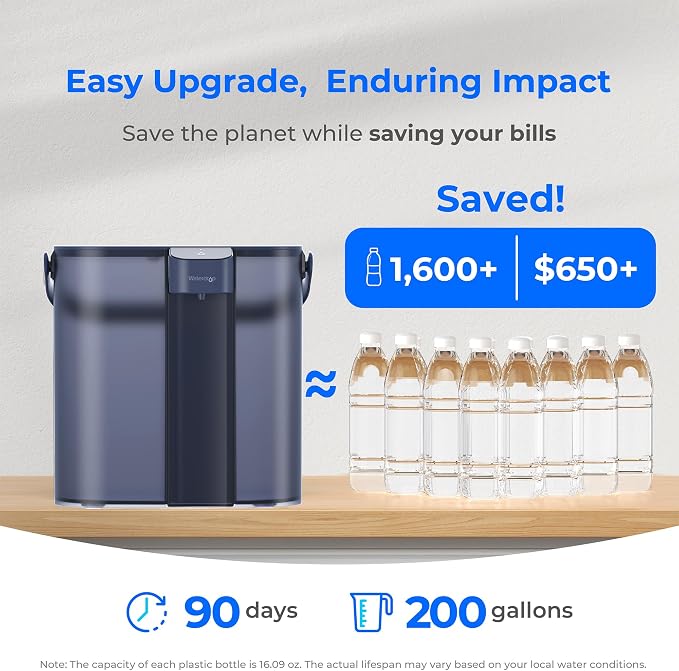 Waterdrop ED02B Compact Electric Water Filter Pitcher, 200-Gallon Rechargeable Instant Powerful Dispenser, NSF/ANSI 42&53&401&372, Reduce PFOA/PFOS, Lead, Chlorine, 14-Cup, NOT Reduce TDS, Blue