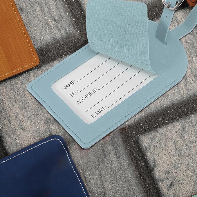 PATIKIL Leather Luggage Tag, 30 Pcs Luggage Tags Pu Bag Tags for Suitcases Airplane Travel Essentials, Light Blue