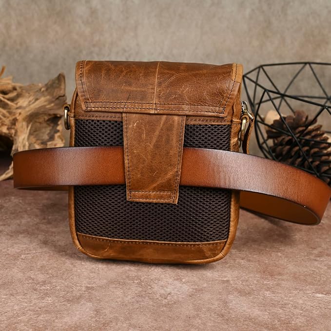 Water Resistant Canvas + Leather Hiking Riding Travel Fanny Waist Pack Small Phone Pouch For Men Women FB811-29 (1168 Brown)
