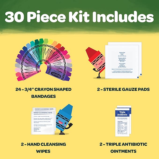 Crayola First Aid Kit, 30 Pieces | First Aid Kit for Kids & Adults, Travel-Friendly Compact for Home, Car, Camping, and Traveling