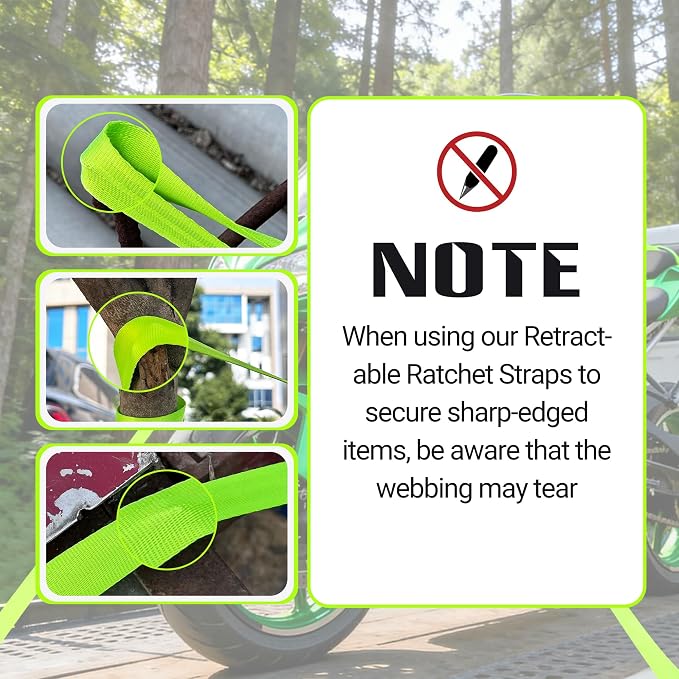 Retractable Ratchet Straps 1" x 13Ft, Heavy Duty Self Retracting Tie Down Straps, 1800lb Break Strength Auto Retract Cargo Straps for Truck, Trailer, Motorcycle, ATV, UTV, (Fluorescent Green, 4 Pack)