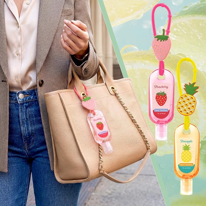 24 Pack Fruit Scentend Hand Sanitizers with Cute Keychains Bulk Travel Size Mini Hand Sanitizer Gel 1oz Thank You Gifts for Employee Teacher Nurse Coworker Back to School Party Favors