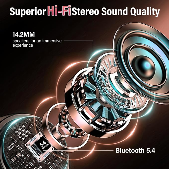 Wireless Earbuds with Touch Screen, Bluetooth 5.4 Headphones, ANC/ENC Noise Cancelling, 48H HiFi Stereo Bluetooth Ear Buds with 5 EQ Modes, Transparency Mode, IPX7 Earphones, Rosa