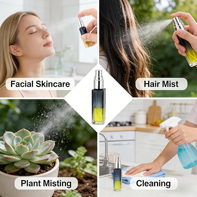 45Pcs 10mL Small Travel Spray Bottles - Leak Proof Refillable Mini Glass Spray Bottle for Essential Oils, Perfume, Skincare, Empty Gradient Square Fine Mist Container with Silver Lid