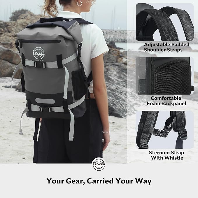 STOVER 5/10/25/30/40/55L Waterproof Dry Bag- Roll-Top Backpack w/Phone Case- Kayaking, Hiking, Camping, Boating- Men/Women