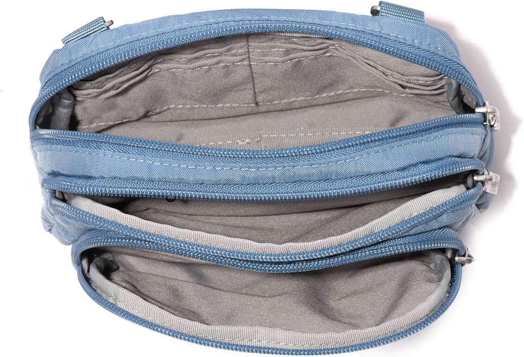 Baggallini Triple Zip Small Crossbody Bag for Women - Lightweight Convertible Fanny Pack Belt Bag