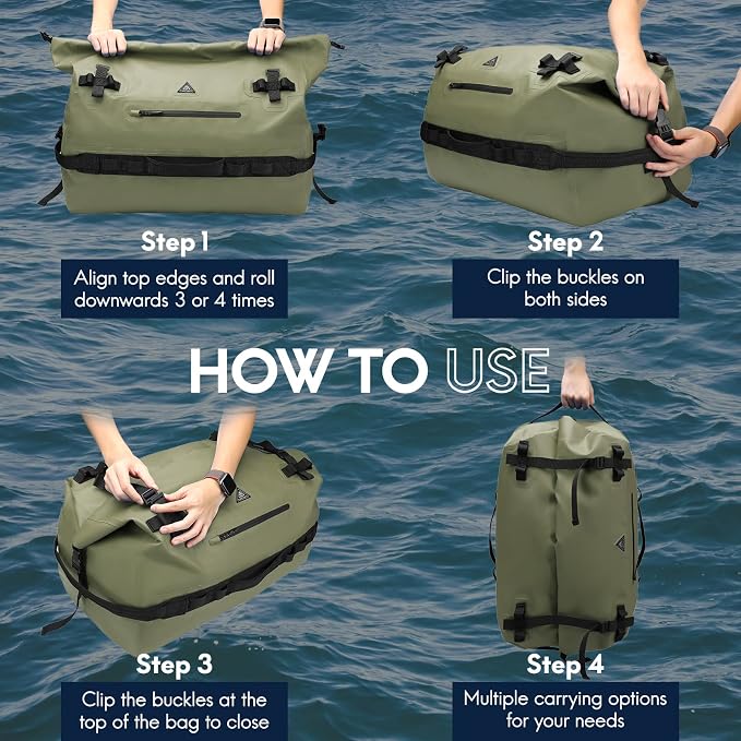Haimont IPX7 Waterproof Roll-Top Dry Duffel Backpack | 60L/90L Sizes, 500D Tarpaulin, Welded Seams, Mesh Pockets, Boating & Kayaking
