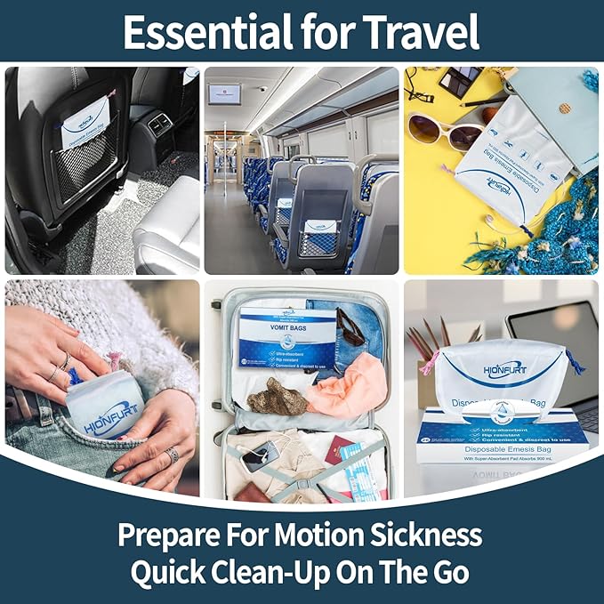 Hionfurt Absorbent Vomit Bag Disposable,26 Pcs Emesis Bags-Turns Vomit into Gel,Leak Resistant Barf Bag,900ml Portable Nausea Bags for Travel Motion Sickness,Pregnancy,Kids,Taxi,car