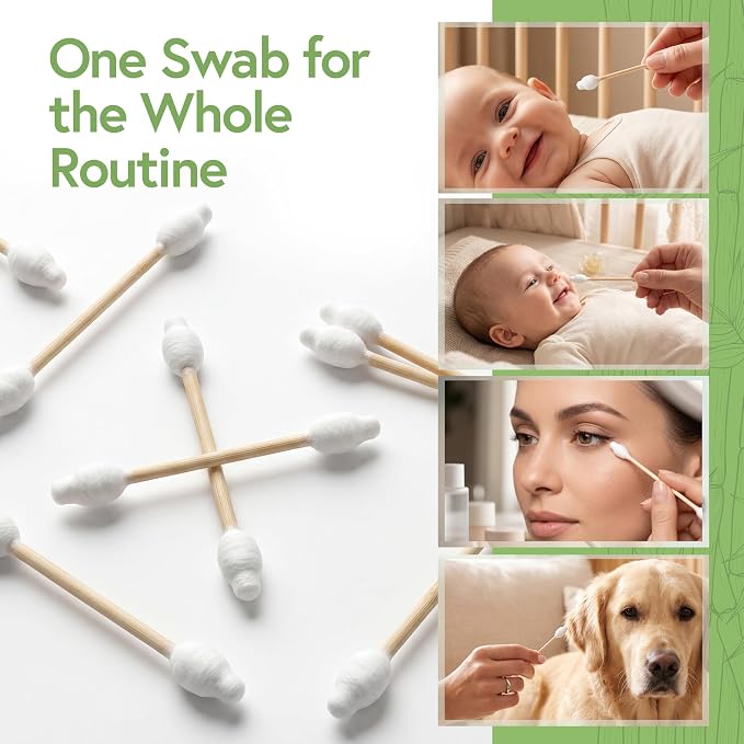 Jenvita 100% Bamboo Cotton Swabs for Ears (5000-Pack) - Perfect for Baby & Personal Care | Double-Tipped Ear Swab Cotton for Makeup & Cleaning | FSC Certified & Hypoallergenic, Made for All Ages & Pet