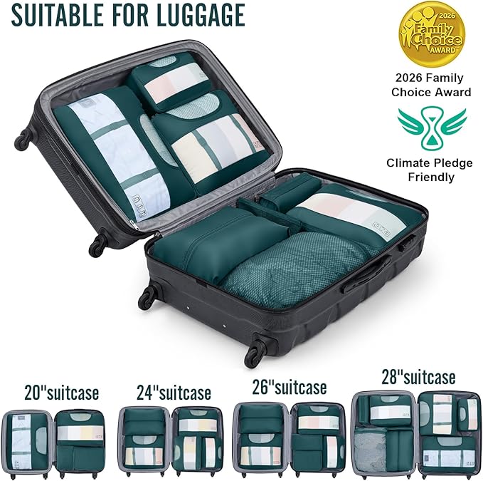 Veken 10 Set Packing Cubes for Travel Essentials, Suitcase Organizer Bags in 4 Sizes, Carry-On Luggage Accessories with Large Laundry Bag & Passport Holder, Must-Have for Airplane, Road Trip & Camping