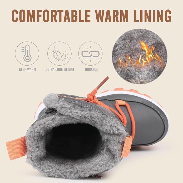 CIOR Winter Snow Boots for Boy and Girl Outdoor Waterproof with Fur Lined(Toddler/Little Kids)