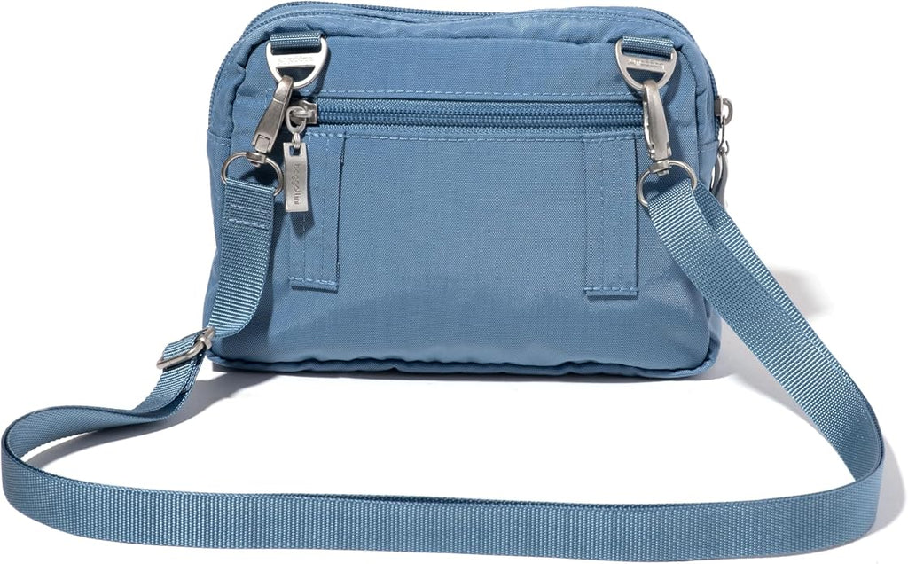 Baggallini Triple Zip Small Crossbody Bag for Women - Lightweight Convertible Fanny Pack Belt Bag
