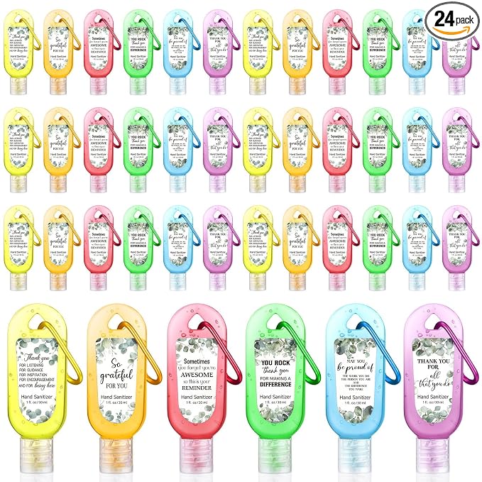 24 Pcs Appreciation Hand Sanitizer Keychains Teacher Nurse Eucalyptus Mini Hand Sanitize Gel Travel Size Thank You Gift for Teachers Women Doctor Team Nurse Coworker Party Birthday Gift