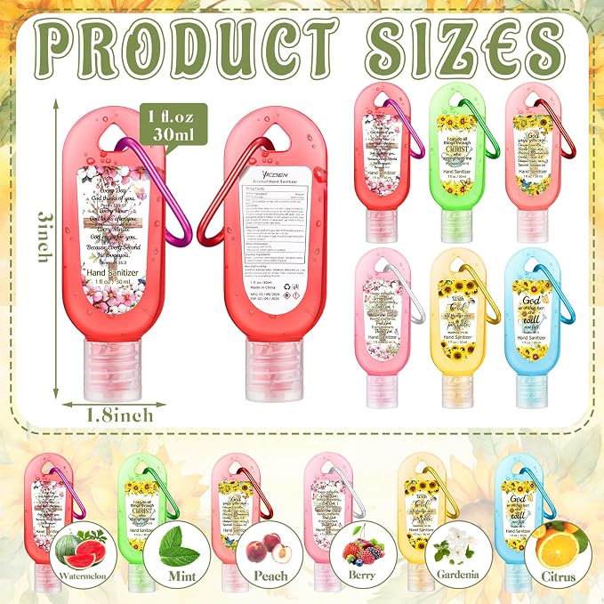 24 Pack Christian Hand Sanitizer Keychain Bible Verse Mini Hand Sanitizer Keychain Bulk Travel Size Christian Gift for Women Religious Gifts for Teacher Coworker Wedding Christmas Thanksgiving Church