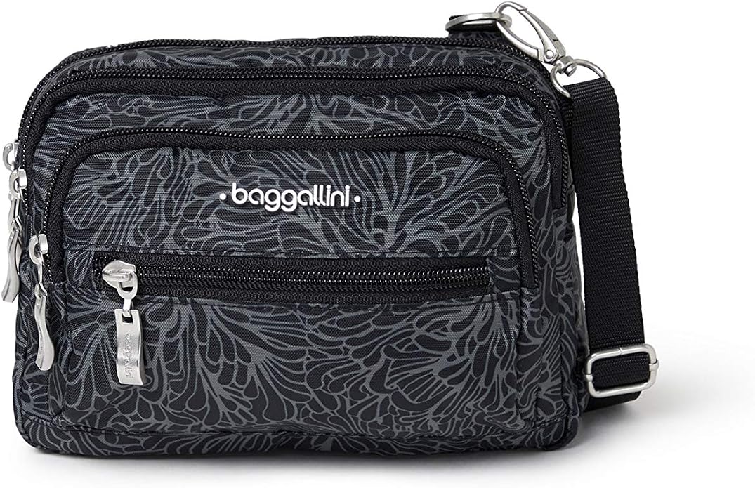 Baggallini Triple Zip Small Crossbody Bag for Women - Lightweight Convertible Fanny Pack Belt Bag
