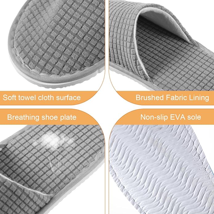 Geyoga 12 Pair House Slipper for Guest Non Slip Disposable Slipper for Travel Washable Reusable Closed Toe Hotel Bridesmaid Indoor Spa Wedding Party Shoeless Home