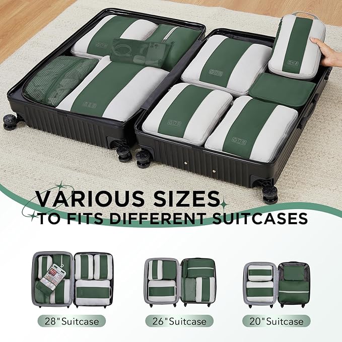 10 Set Compression Packing Cubes for Travel Essentials,Compressible Expandable Packing Cubes for Suitcase,OlarHike Luggage Garment Bags for Travel,Handy Helper for Organizing Clothes(Dark Green)
