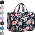 Everfun Travel Toiletry Bag with Hanging Hook and Leakproof Wet/Dry Compartments, Large Capacity Makeup Cosmetic Organizer for Women, 12x9x4.5 Inch, Black Floral