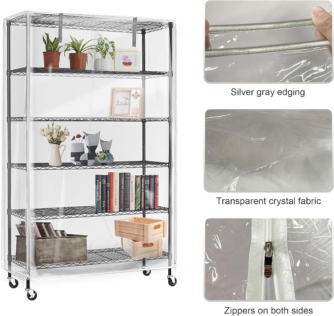 Wire Shelf Cover Waterproof Dustproof for Garage Greenhouse 48x18x72 Clear | Zipper access design easy install reinforced seams flexible fit breathable structure suitable for indoor and outdoor storage