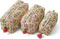 Saffron Marigold Quilted Makeup Bag Set of 3, Hand Block Printed Cotton Cosmetic Bags for Women, Waterproof Lined Travel Toiletry Bag, Coquette Aesthetic, Handmade Gift, Madagascar Periwinkle Vanilla
